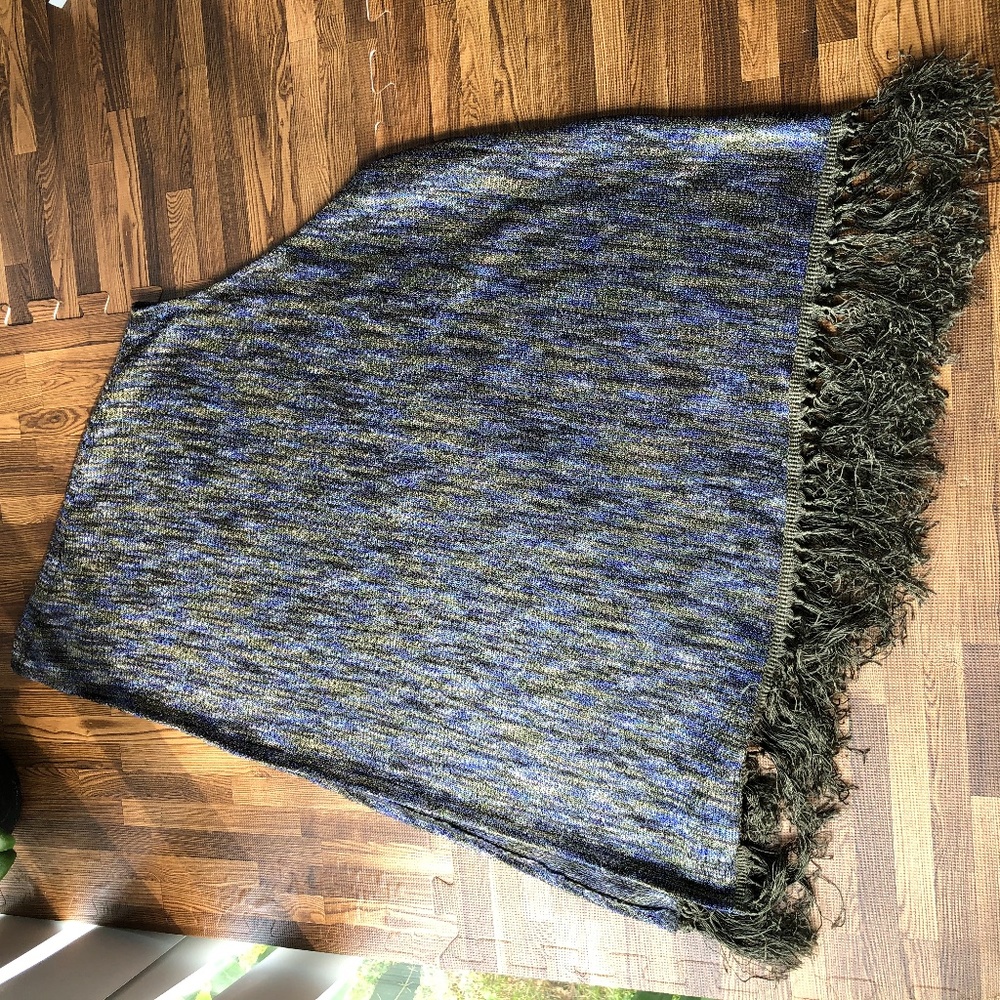 White Stag Blue/Green w/Fringe Knit Poncho